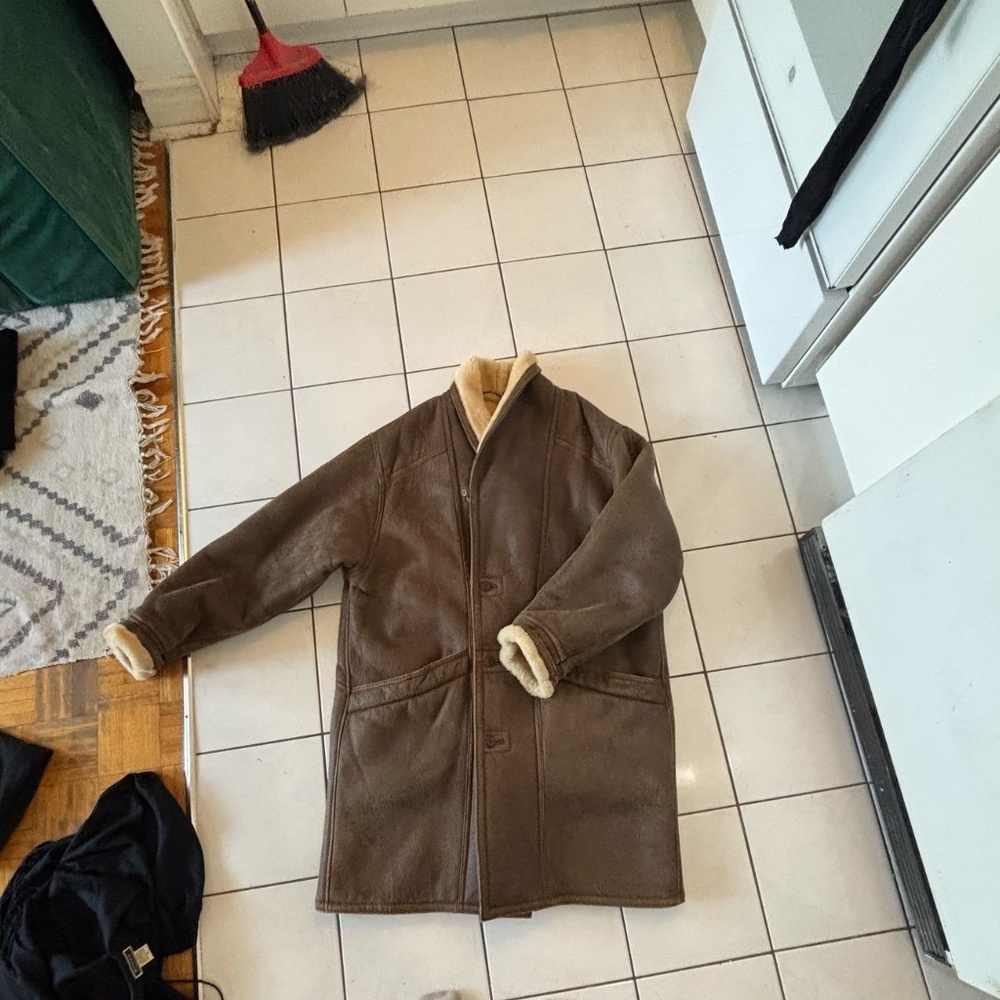 Vintage leather men's winter coat brown distressed look * accepting offers